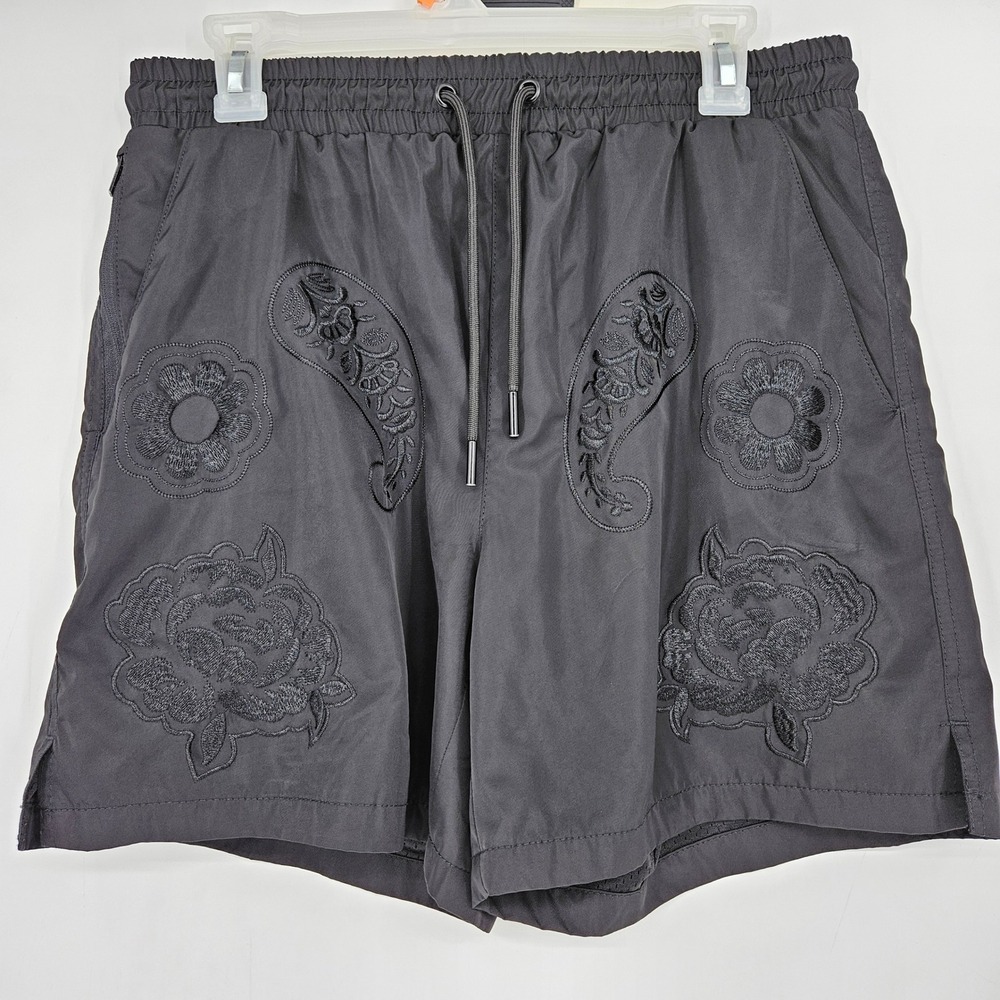Maison Article Shorts Mens Medium Black Paisley Athletic Drawstring‎ Lightweight